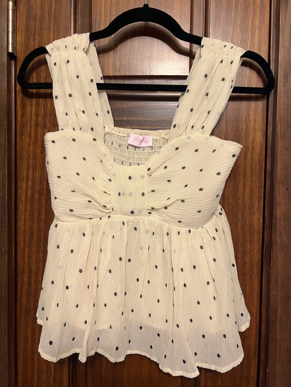 Pink Lily Cream Polka Dot Ruffle Peplum Cami